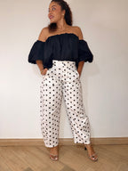 Pantalon barrel à pois noir