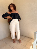 Pantalon barrel écru