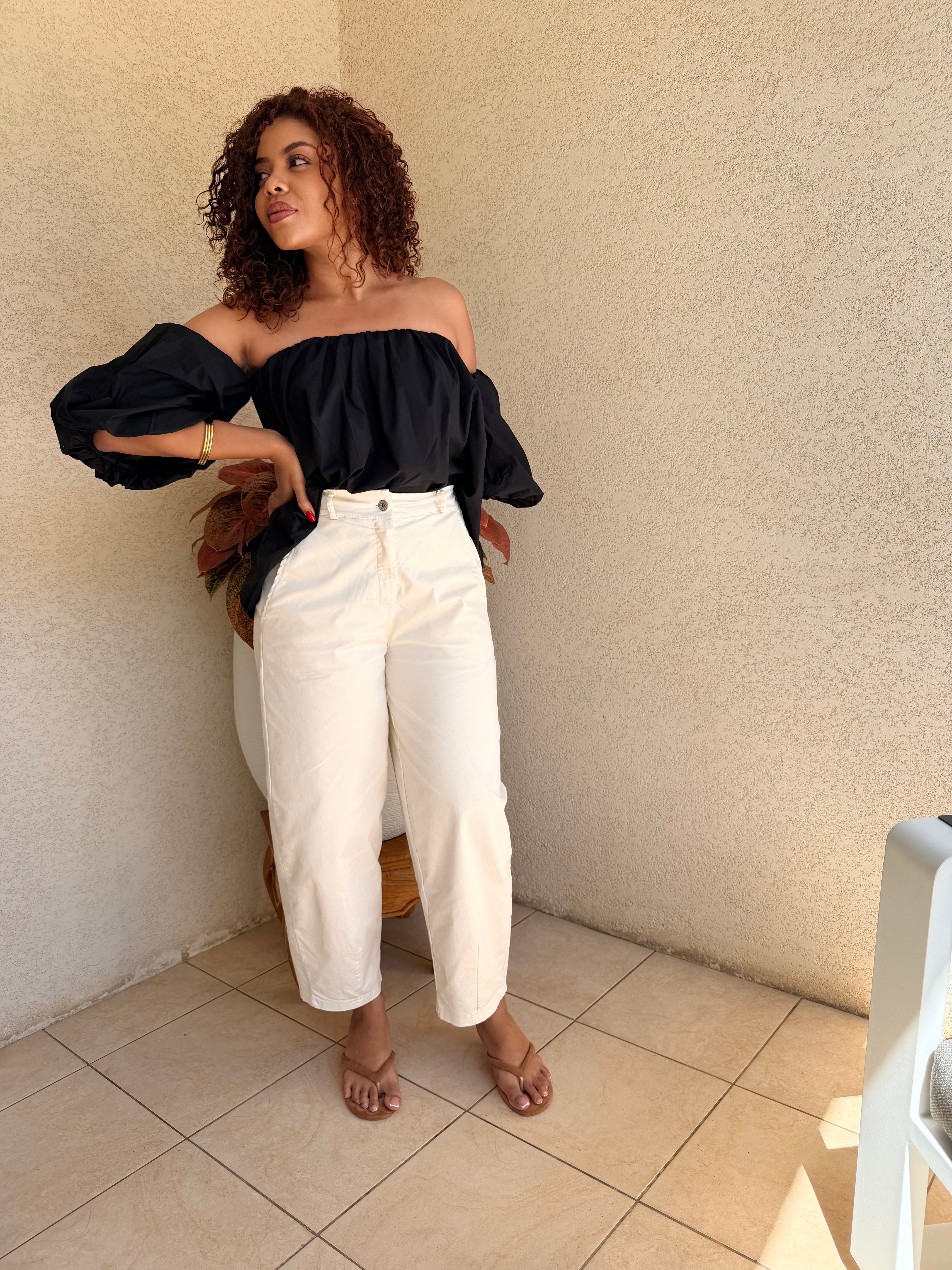 Pantalon barrel écru